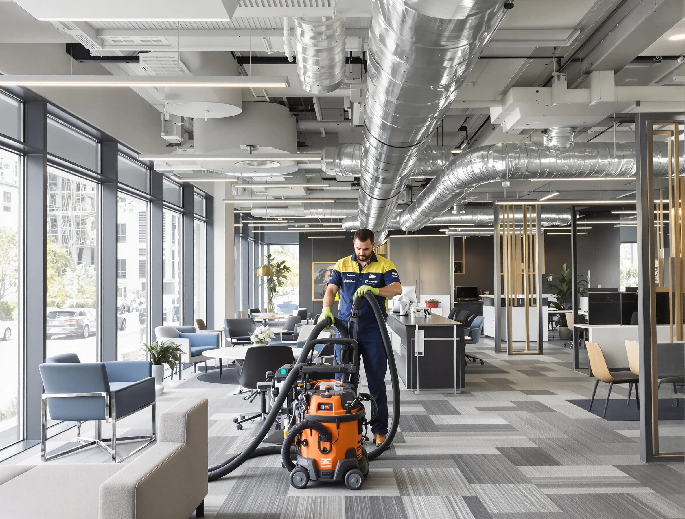 Lower Burrell Air Duct Cleaning team performing thorough commercial duct cleaning at a Lower Burrell business center