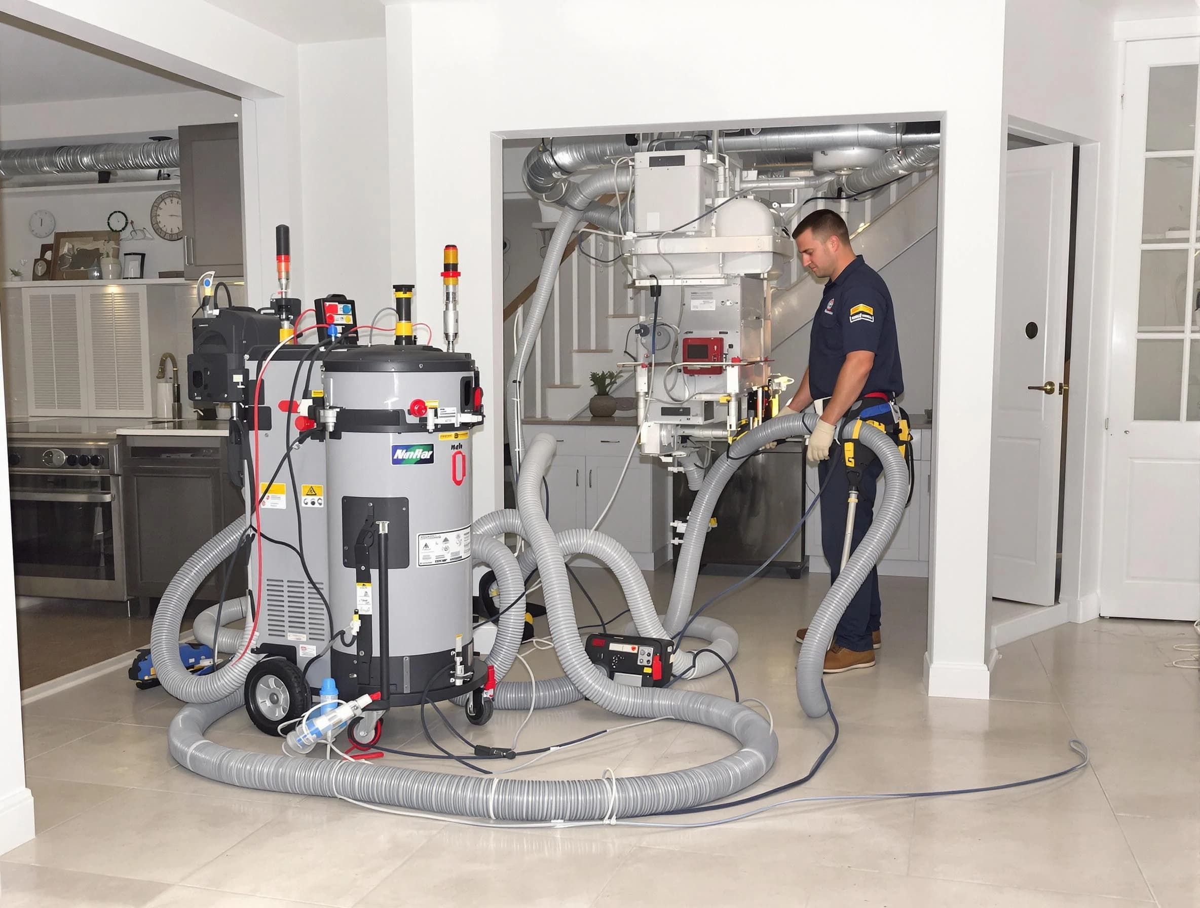 Lower Burrell Air Duct Cleaning technician operating negative pressure cleaning equipment for thorough duct maintenance in Lower Burrell